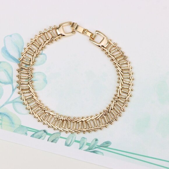 "Elegant Rose Gold Plated Bracelet with Textured Ladder Design, XPBL0858 - Picture 1 of 12